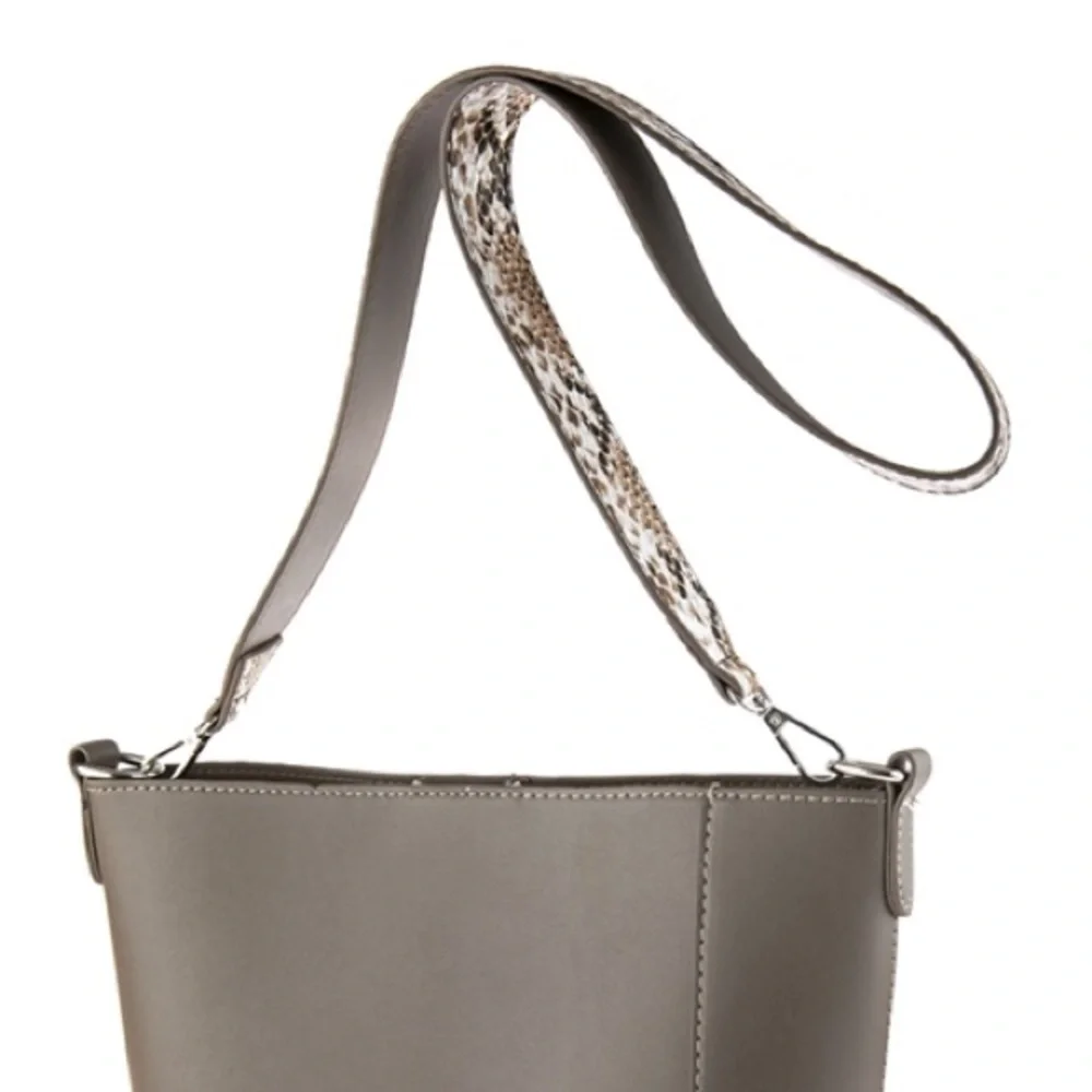TAUPE LEATHER SHOULDER BAG SNAKESKIN PRINT STRAP
